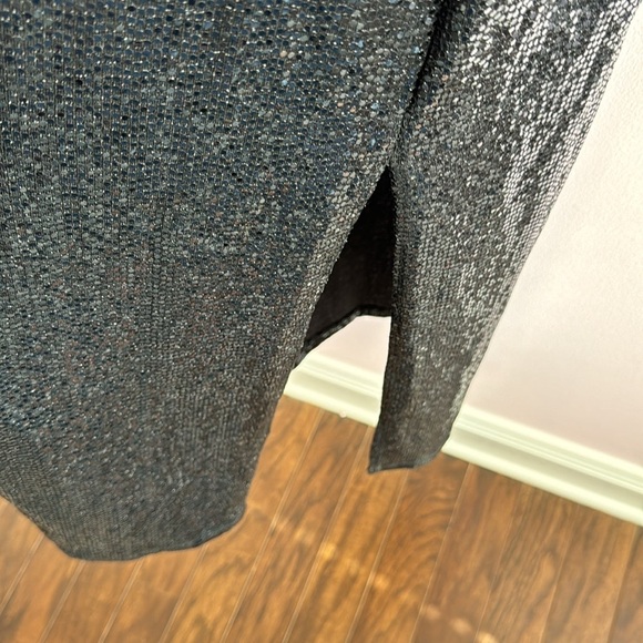 bebe size M Cowl Neck All Over Sequin Shimmer Black Stretch Maxi Dress NEW - Picture 5 of 9